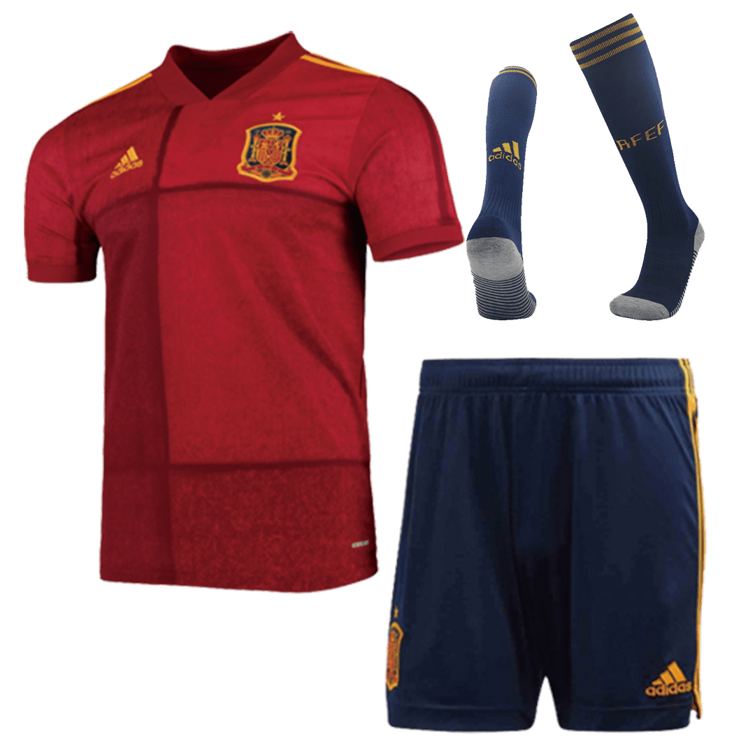 Men’s Replica Spain Home Soccer Jersey Whole Kit (Jersey+Shorts+Socks)