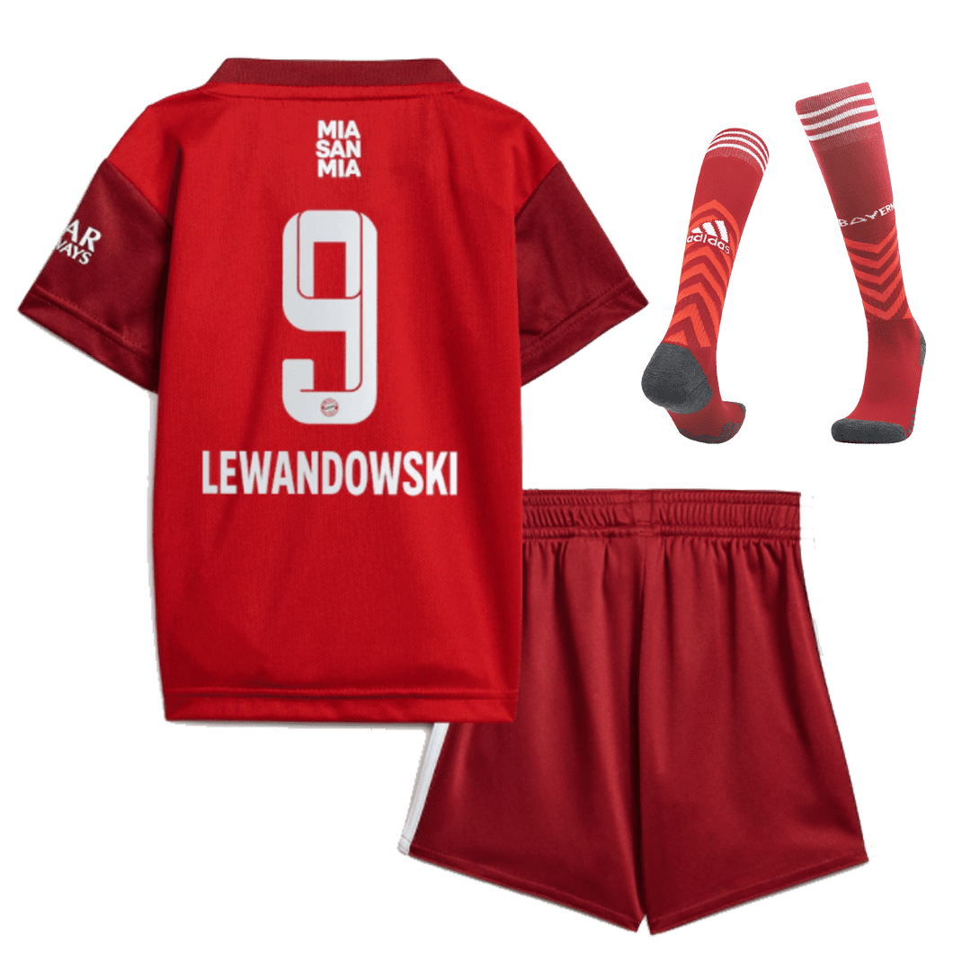 Kids LEWANDOWSKI #9 Bayern Munich Home Soccer Jersey Kit (Jersey+Shorts+Sockes) 2021/22
