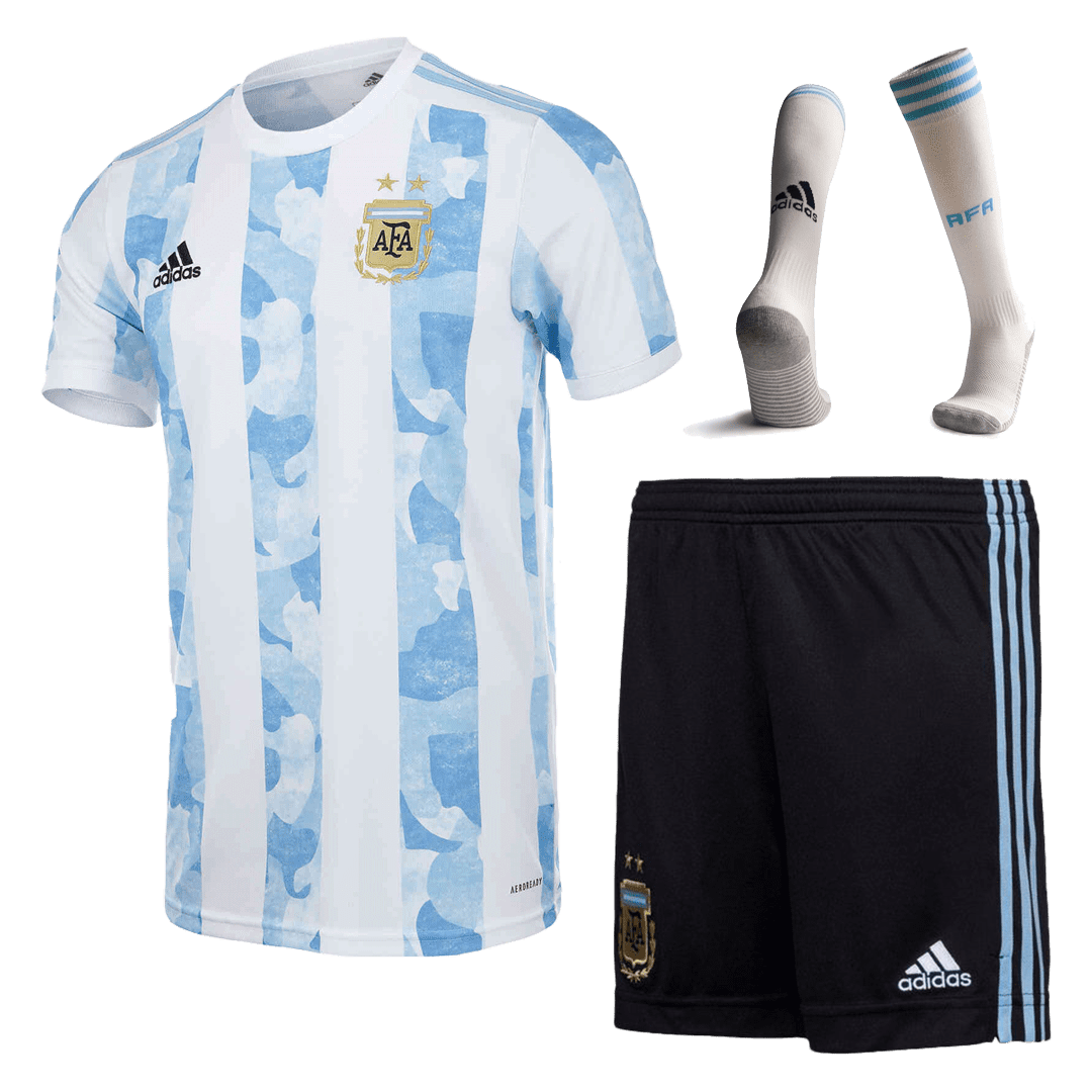 Men’s Replica Argentina Home Soccer Jersey Whole Kit (Jersey+Shorts+Socks) 2021