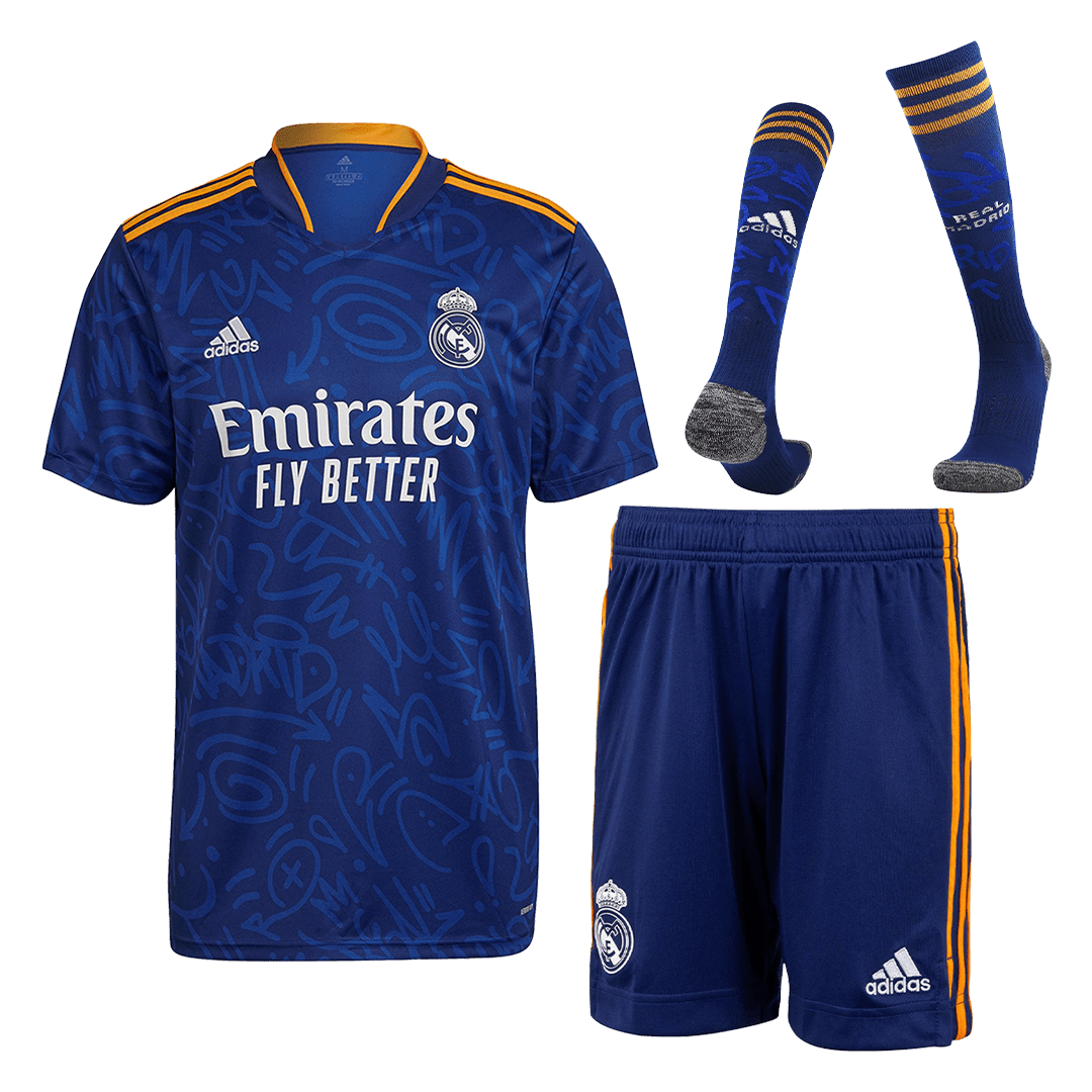 Men’s Replica Real Madrid Away Soccer Jersey Whole Kit (Jersey+Shorts+Socks) 2021/22