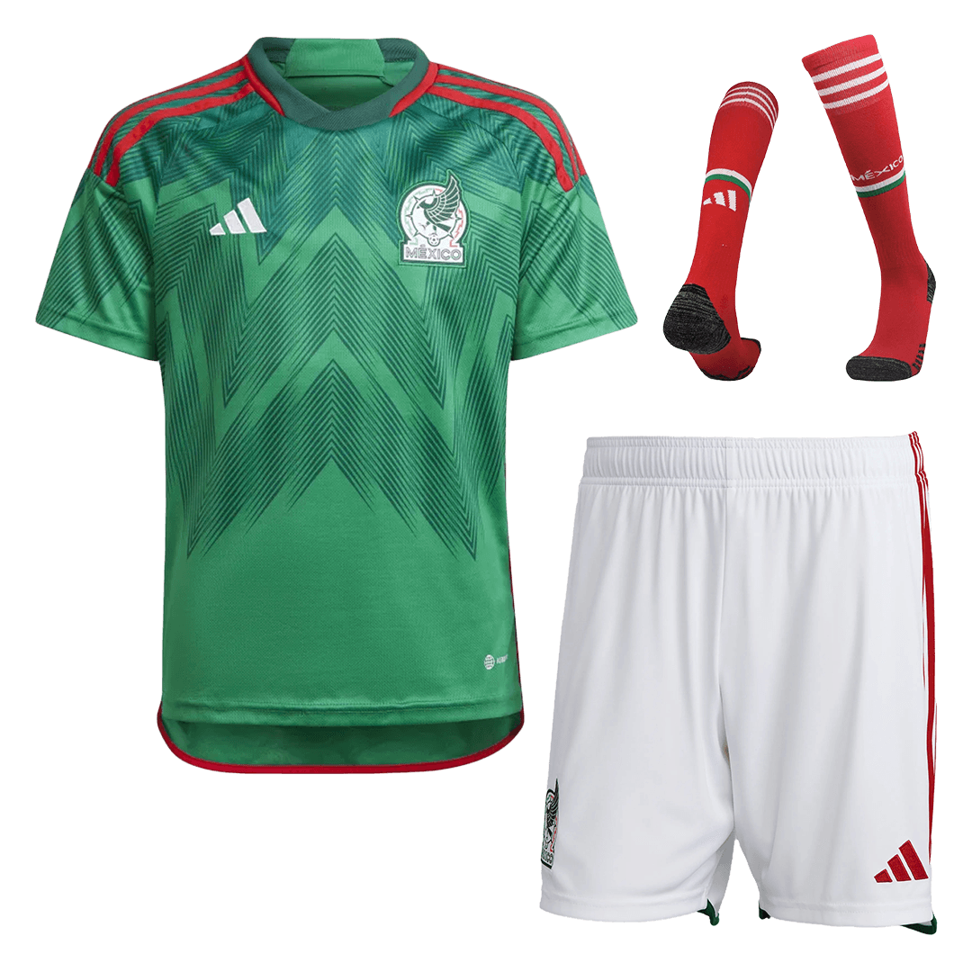 Men's Replica Mexico Home Soccer Jersey Whole Kit (Jersey+Shorts+Socks