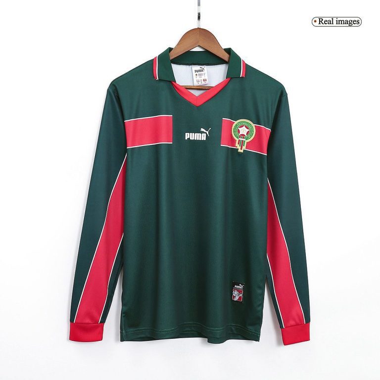 Men's Retro 1998 Replica Morocco  Home Long Sleeves Soccer Jersey Shirt - Best Soccer Jersey - 3