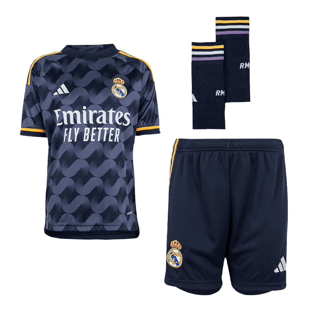 Kids Real Madrid Away Soccer Jersey Whole Kit (Jersey+Shorts+Socks) 2023/24