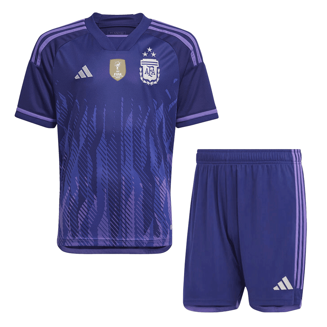 Kids Argentina 3 Stars Away Soccer Jersey Kit (Jersey+Shorts) 2022 – World Cup 2022