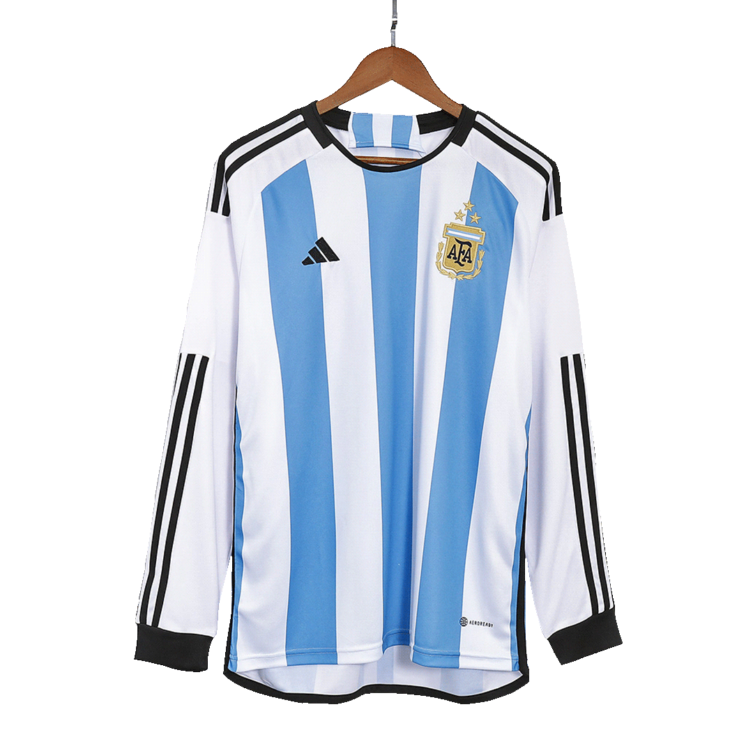 Men’s Replica Argentina Three Stars Home Long Sleeves Soccer Jersey Shirt 2022 – World Cup 2022