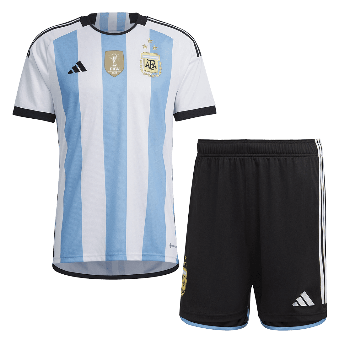 Men’s Replica Argentina Three Stars Edition Home Soccer Jersey Kit (Jersey+Shorts) 2022